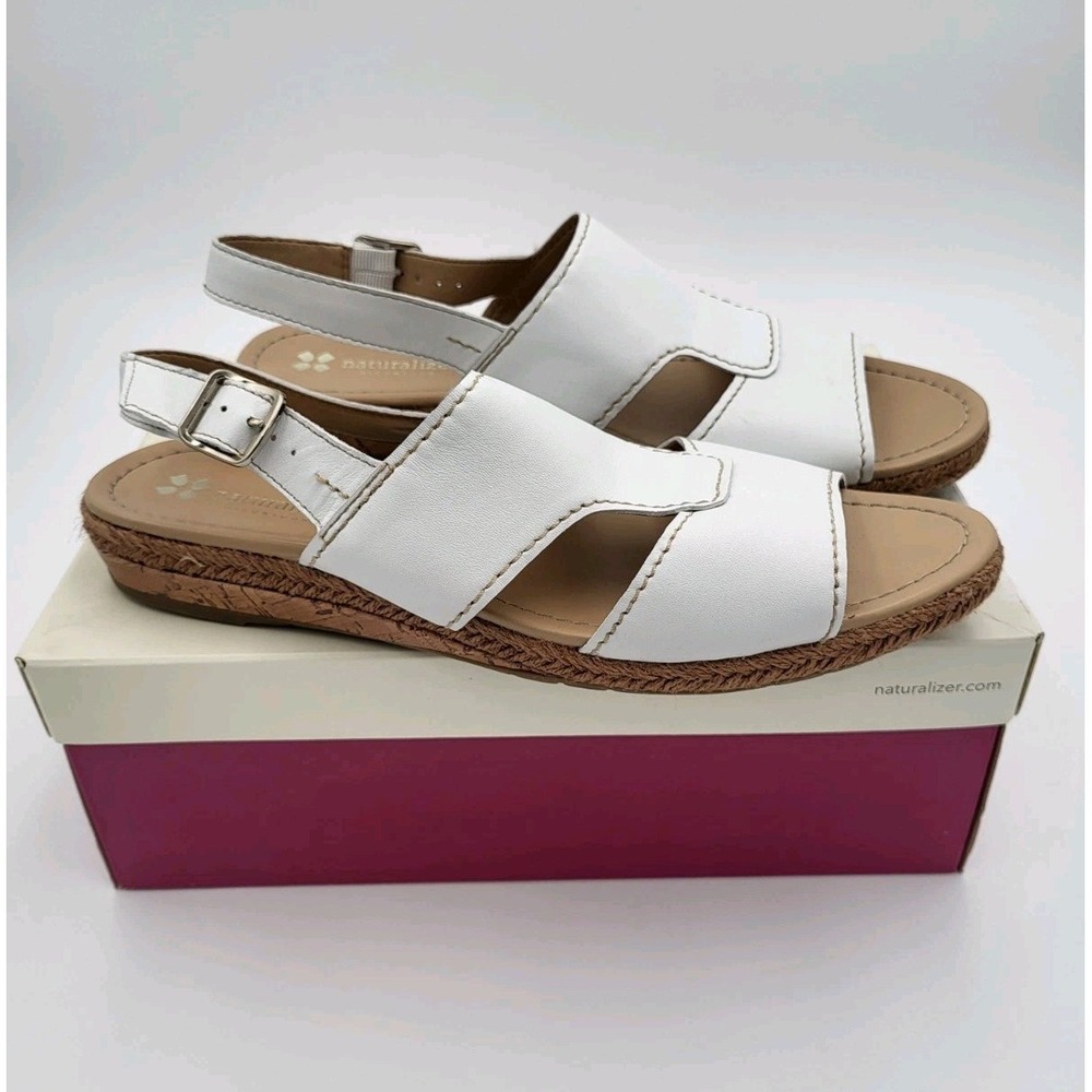 Naturalizer Sandals Womens 11N Reese White Open Toe Slingback Wedge Leather